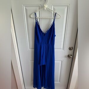 Elegant Blue Spaghetti Strap Romper Dress